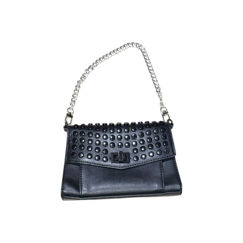 Steve Madden Aidan Battery Stud Flap Purse Shoulder Bag Black
